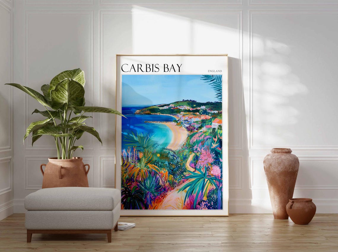 Carbis Bay England Tropical Garden Overlooking Curved Bay Poster Art - Image 3