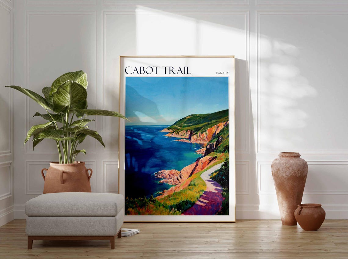 Cabot Trail Canada Deep Blue Ocean and Red Cliffs Art Poster - Image 2