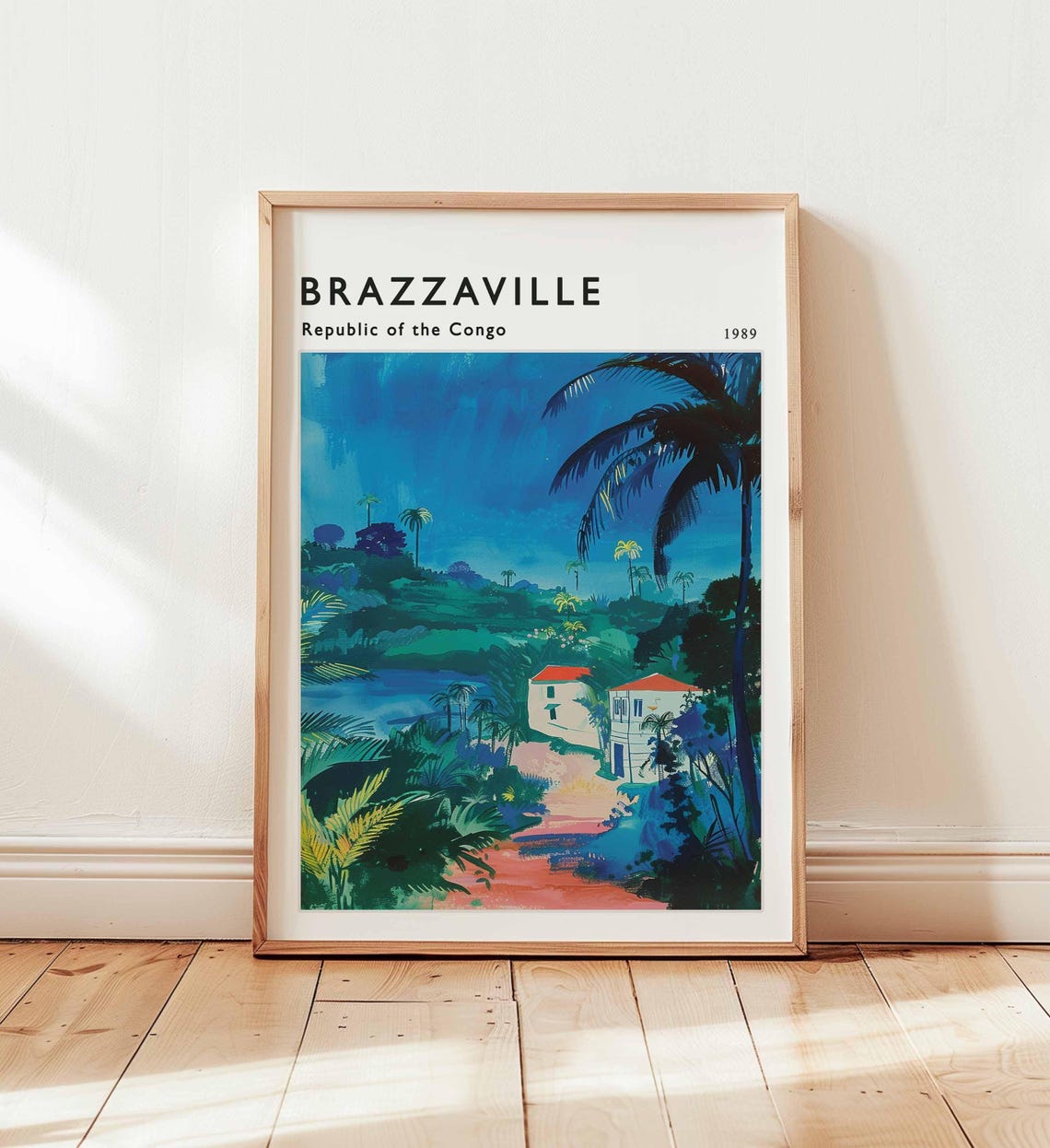 Brazzaville 1989 Congo Blue Night Tropical Coast Moody Art Poster