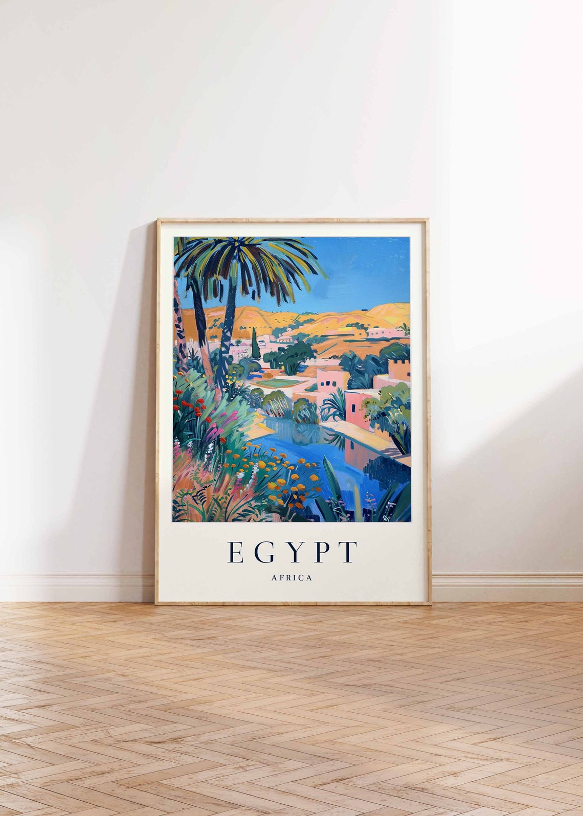 Egypt Africa Palm Oasis Desert Town Colorful Illustration Art Poster - Image 2