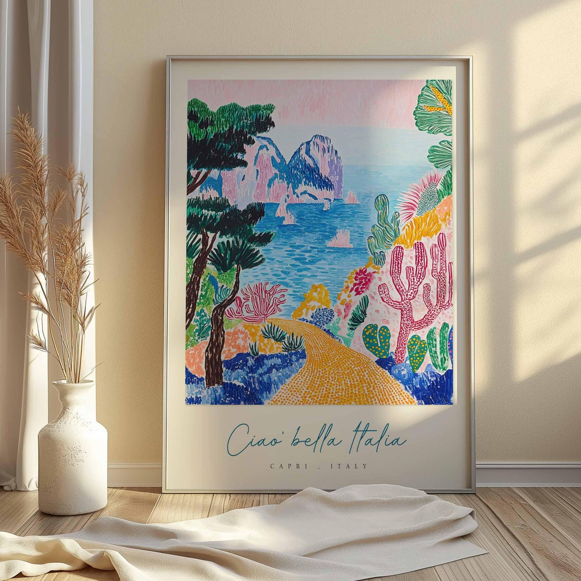 Ciao Bella Italia Capri Italy Cacti and Faraglioni Rocks Poster - Image 2