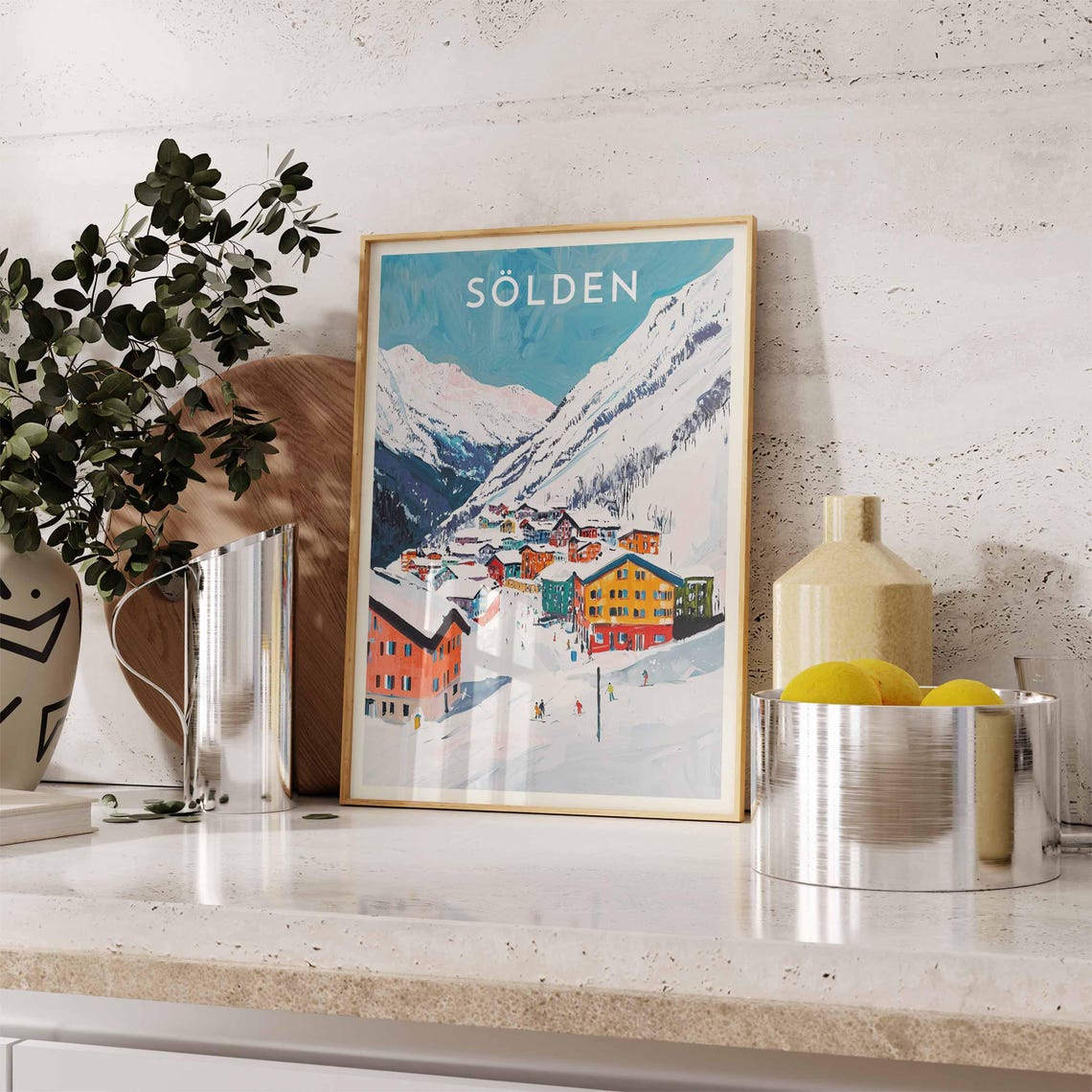 Sölden Colorful Chalet Village Street Under Snowy Alps Poster - Image 2