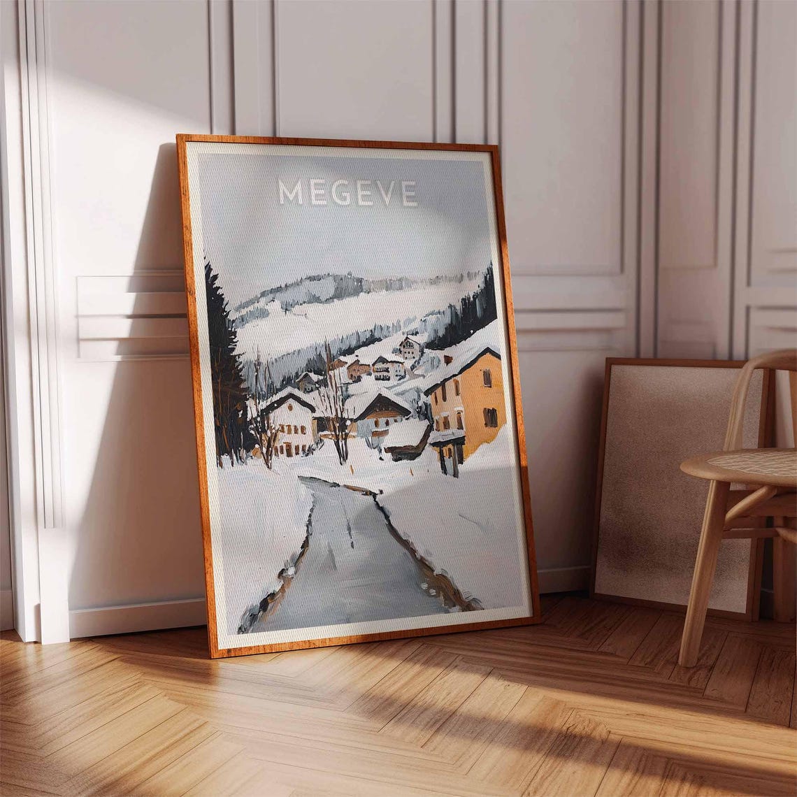 Megeve Overcast Alpine Street Chalets Quiet Winter Art Poster - Image 3