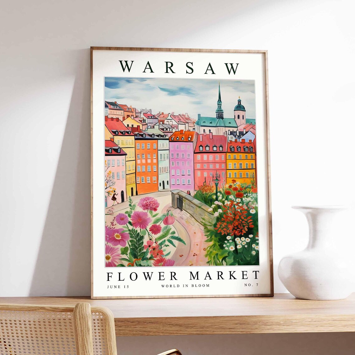 Warsaw Flower Market Blooming Pink Florals Old Town Poland Poster