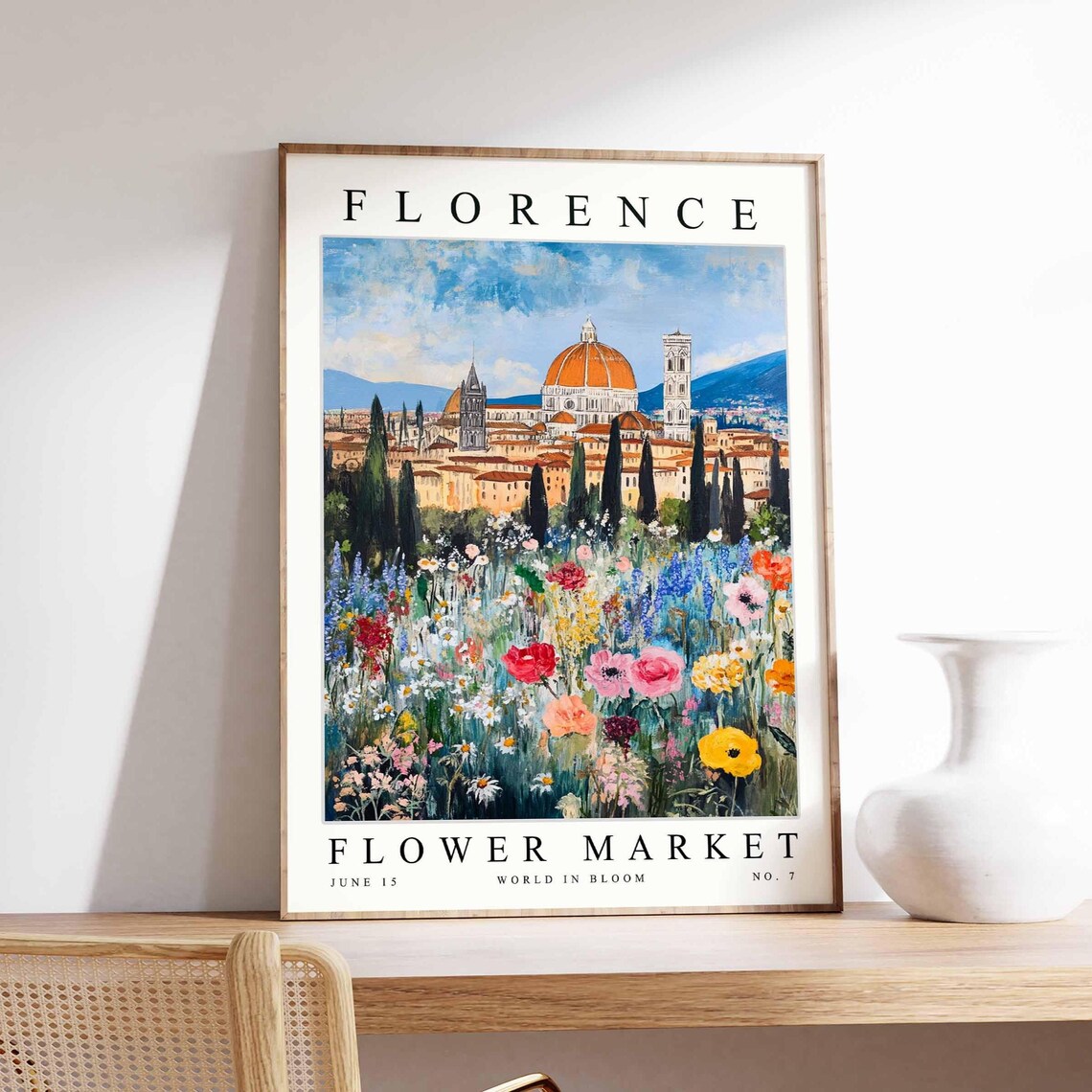Florence Italy Flower Market No 7 Duomo Dome Watercolor Poster