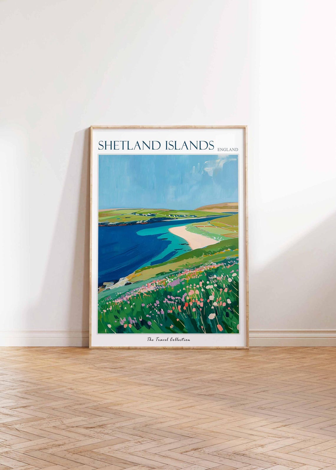 Shetland Islands Sandy Beach Deep Blue Sea Wildflower Travel Poster - Image 2