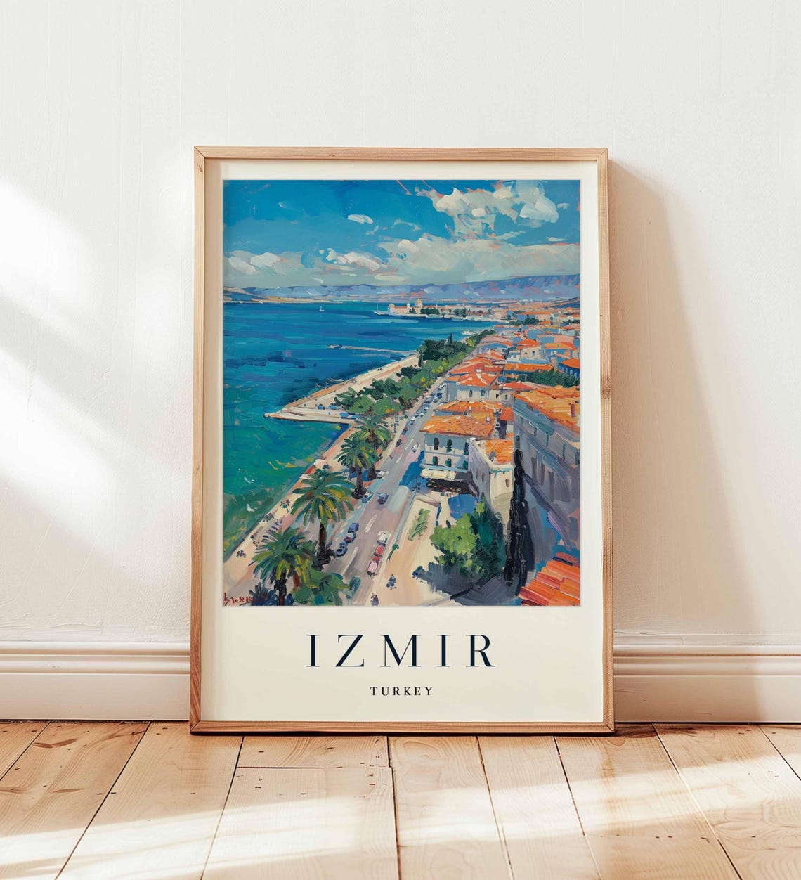 Izmir Turkey Aegean Coast Travel Poster With Terracotta Rooftops