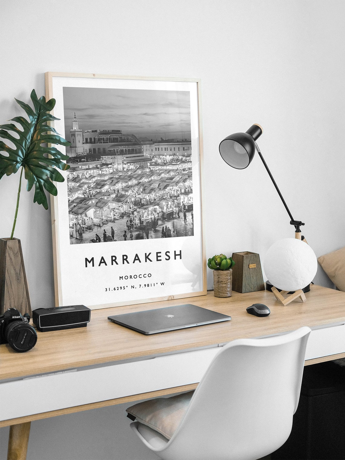Marrakesh Morocco Black White Market Square Dusk Photography Poster - Image 2