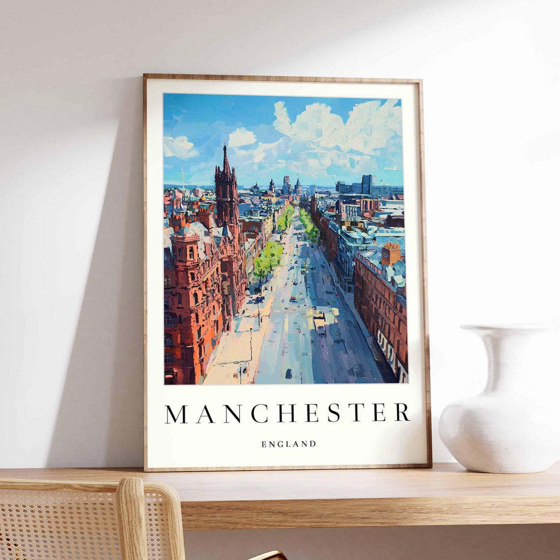 Manchester England Aerial Long Street Church Tower View Poster