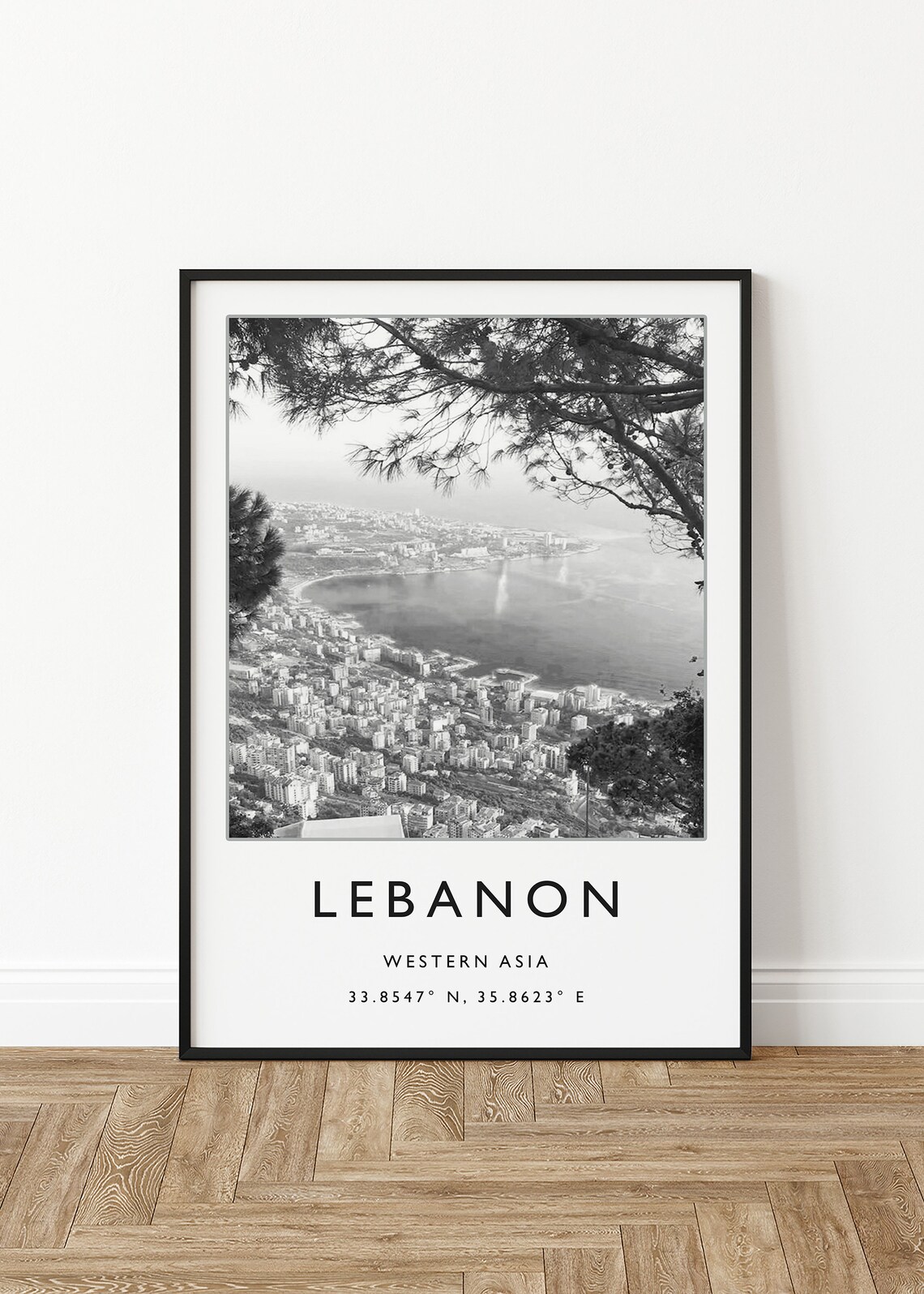 Lebanon Coastal Bay Black White Photo Western Asia Travel Poster - Image 2
