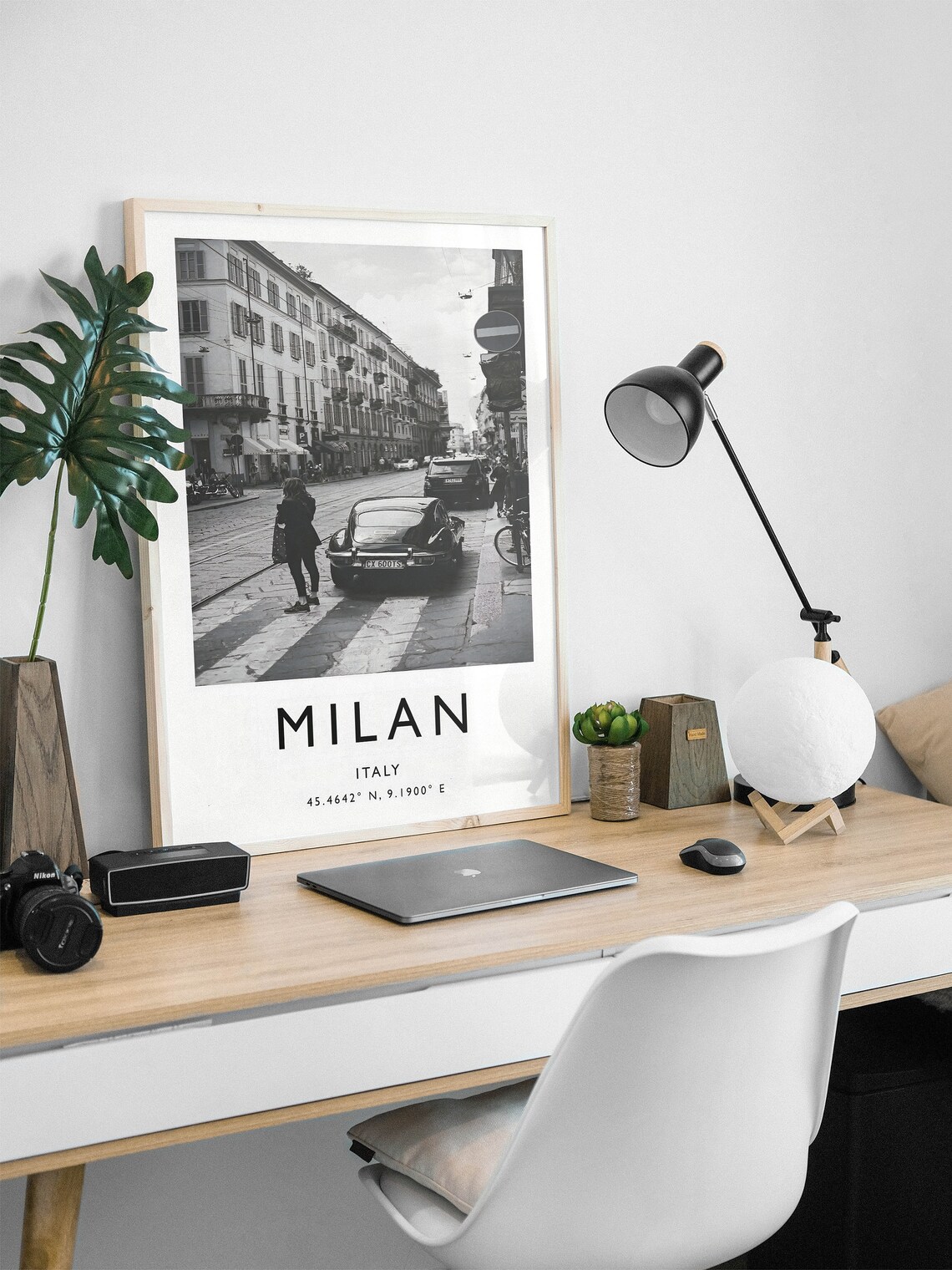 Milan Italy Black And White Classic Jaguar Street Photo Poster - Image 3