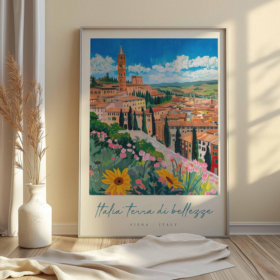 Siena Italy Tower View Sunflower Garden Summer Bloom Travel Poster - Image 2