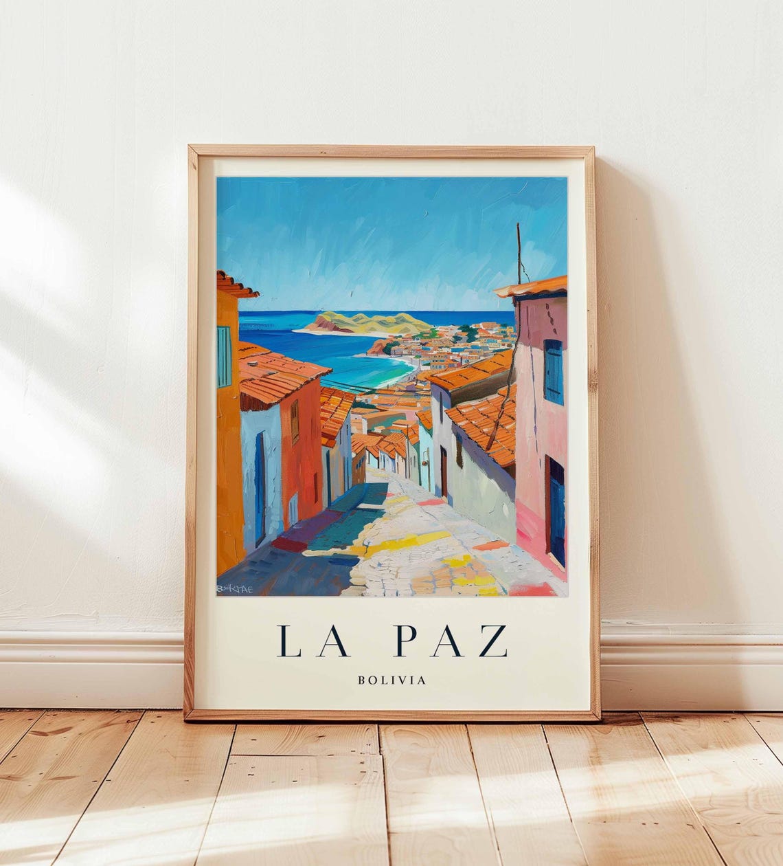 La Paz Bolivia Sunlit Colorful Old Town Street Travel Poster
