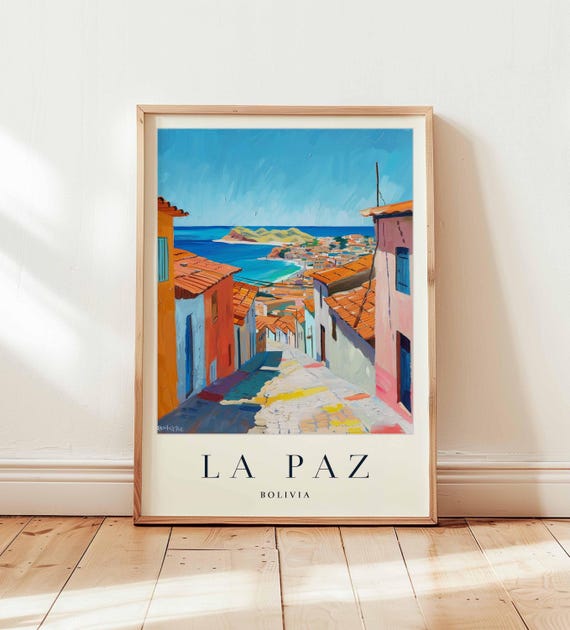 La Paz Bolivia Travel Poster Andes Mountains Wall Art