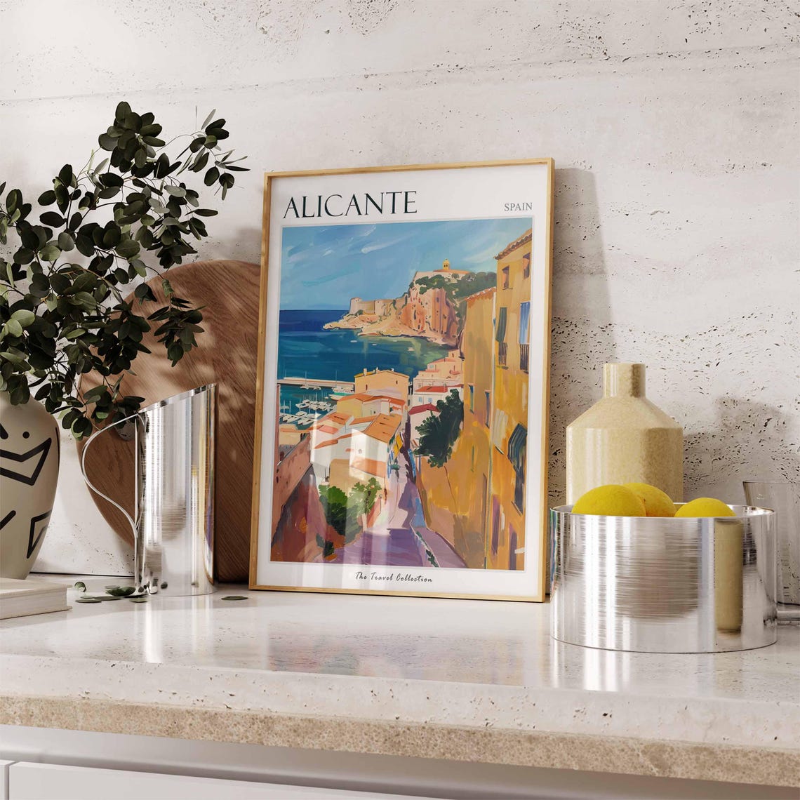 Alicante Spain Colorful Coastal Old Town Harbor Travel Poster - Image 3