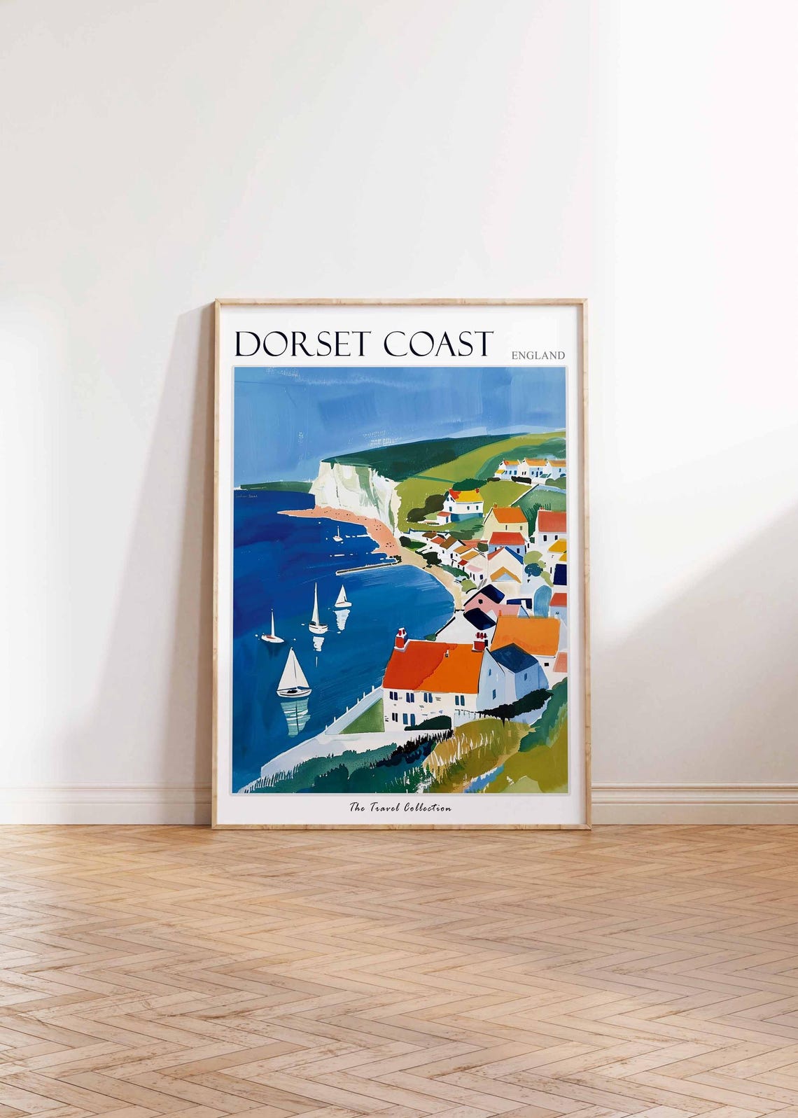 Dorset Coast England Harbor Village Travel Poster Sailboats Cliff Art - Image 2