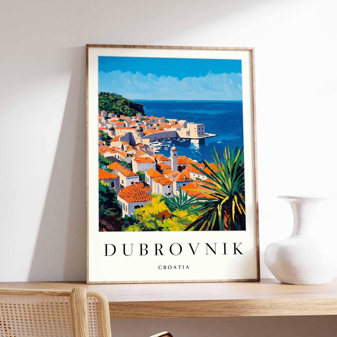 Dubrovnik Croatia Old Town Walls Fortress Palm Travel Poster