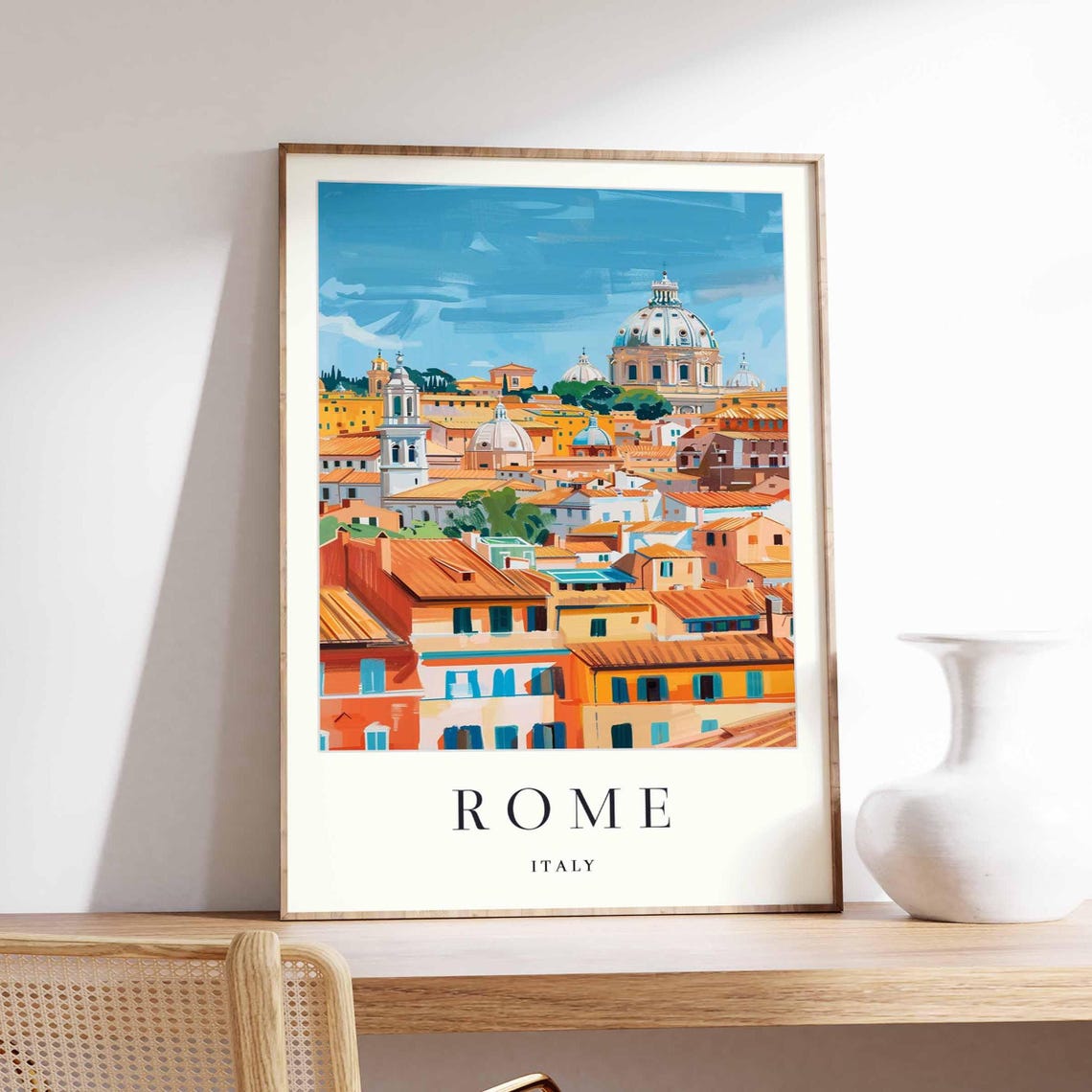 Rome Cityscape Poster, Minimalist Italy Travel Art