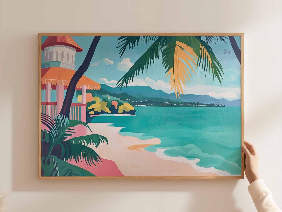 Cebu Philippines Turquoise Shoreline Palms Resort Style Poster