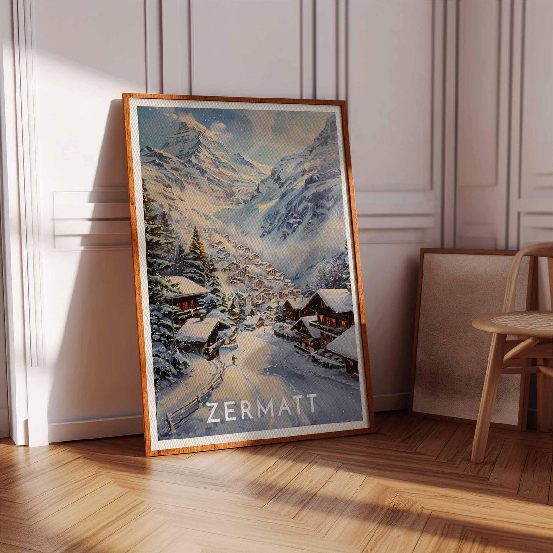 Zermatt Switzerland Snowy Village Night Mountain Travel Poster - Image 3