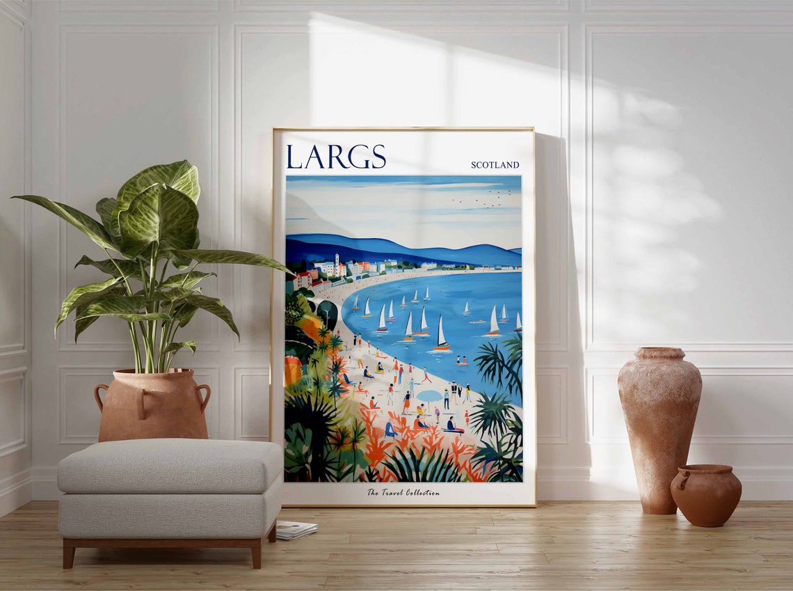 Largs Scotland Colorful Beach Sailboats Seaside Travel Poster - Image 3