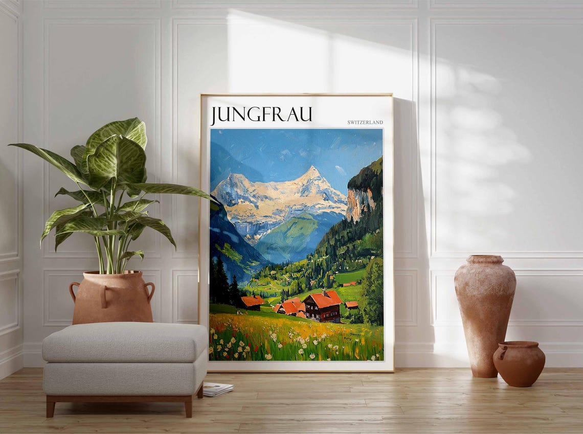 Jungfrau Poster Switzerland Travel Print Swiss Decor Europe Travel Poster European Wall Art Jungfrau Gift Jungfrau Travel Poster - Image 2
