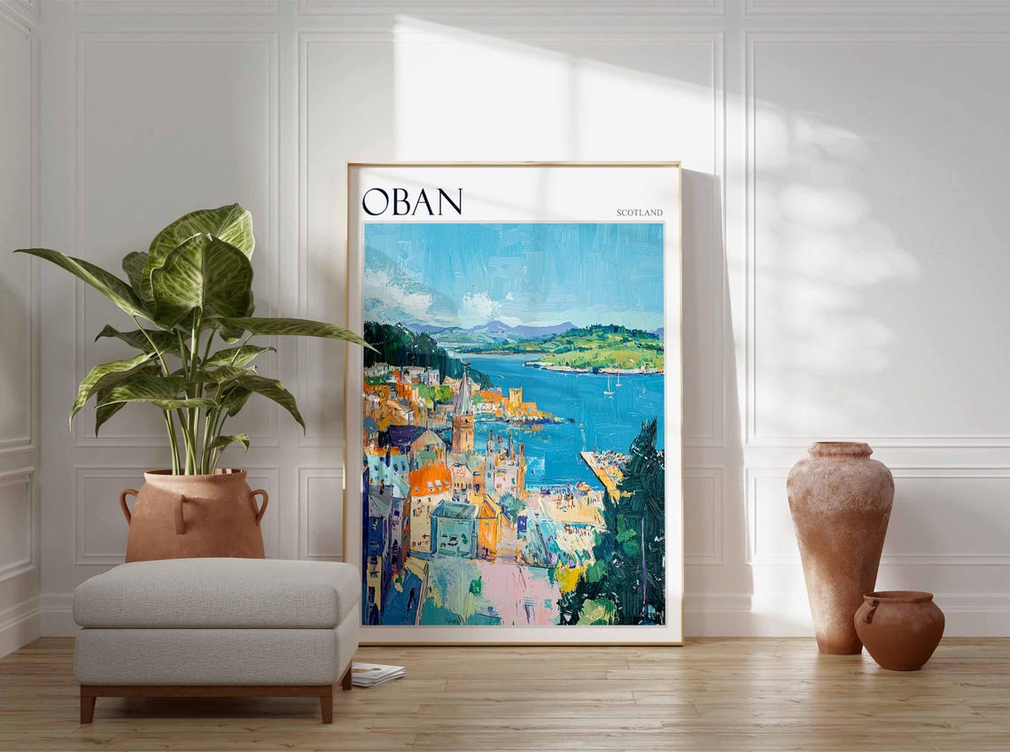 Oban Colorful Bay Overlook Town Clock Tower Scotland Travel Poster - Image 4