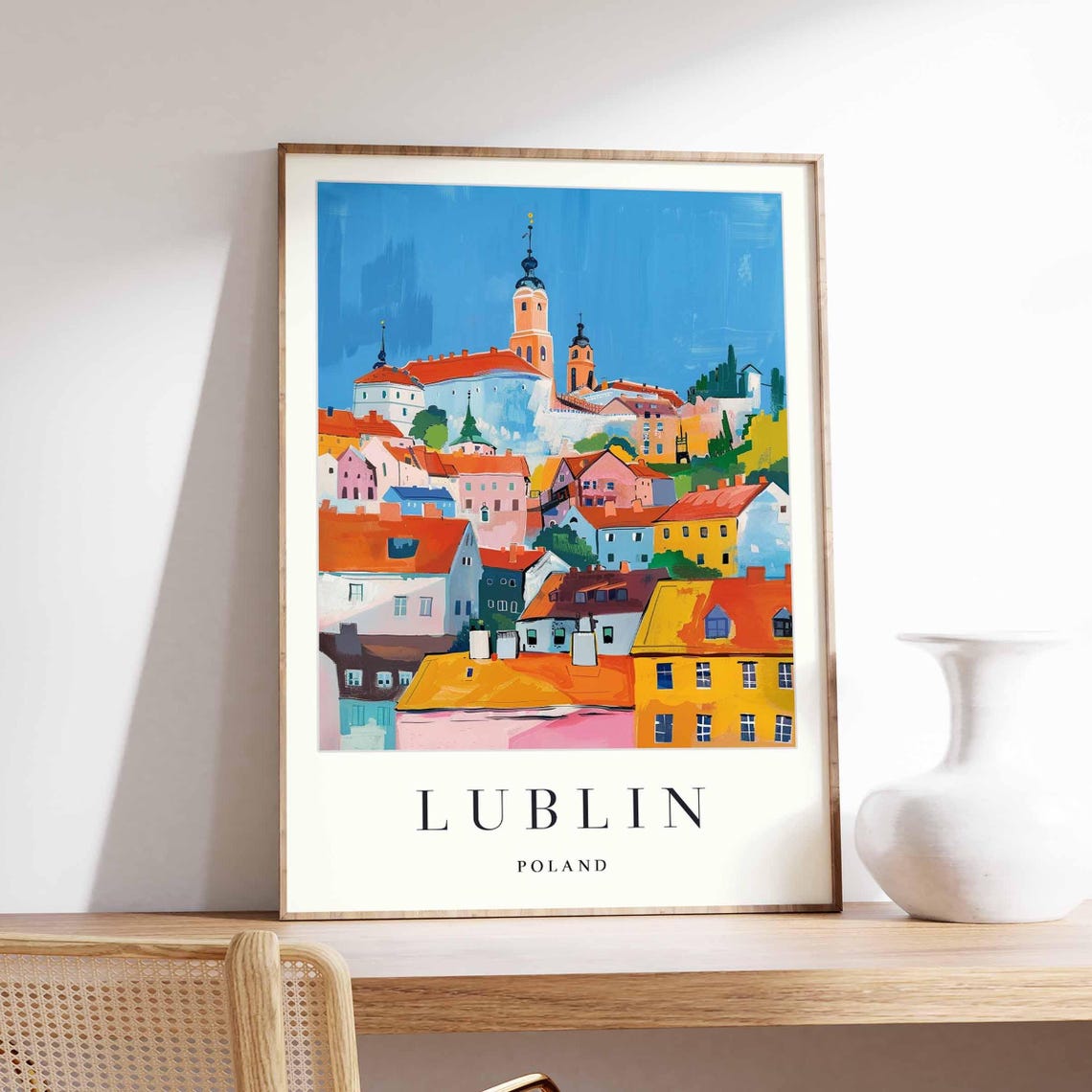 Lublin Poland Castle Hill Church Towers Old Town Square Travel Poster