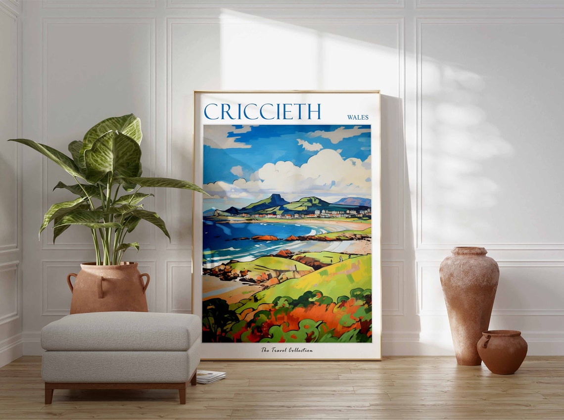 Criccieth Wales Coastal Cliffs and Castle Hills Seaside Poster - Image 2
