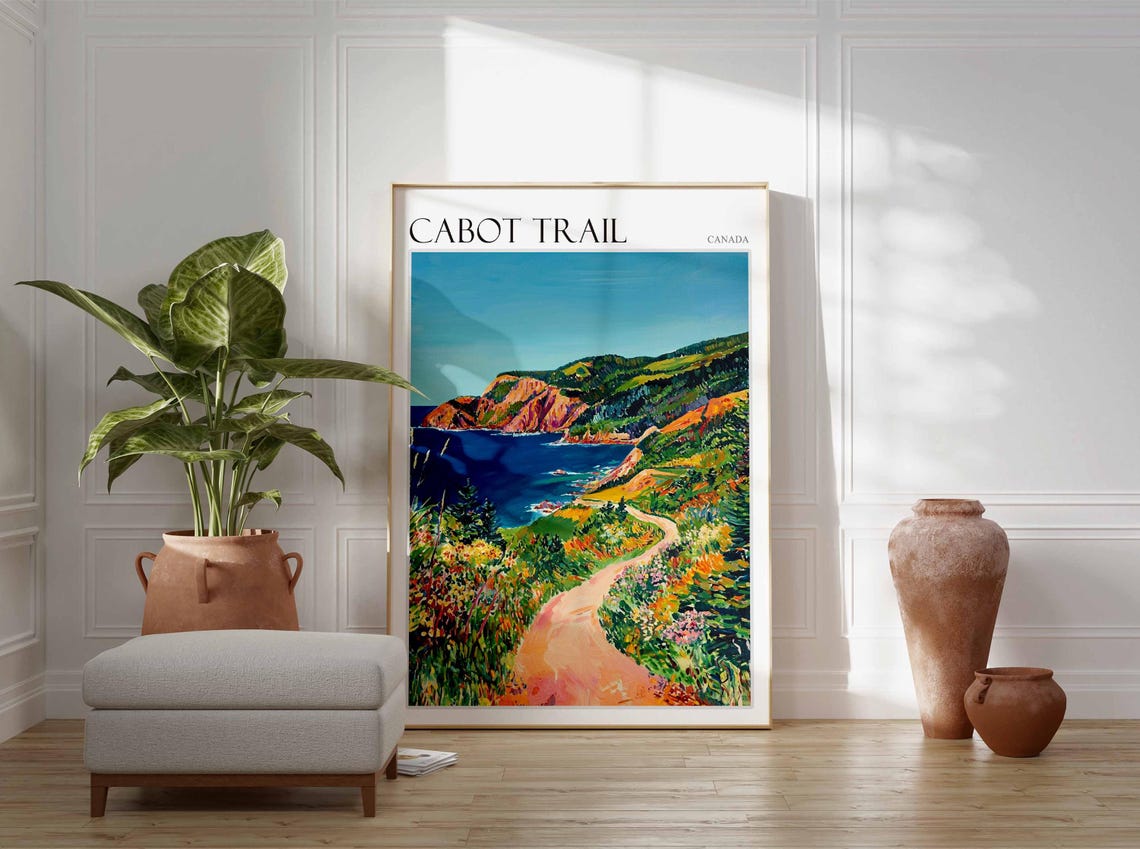 Cabot Trail Canada Coastal Cliffs Winding Trail Painterly Poster - Image 2