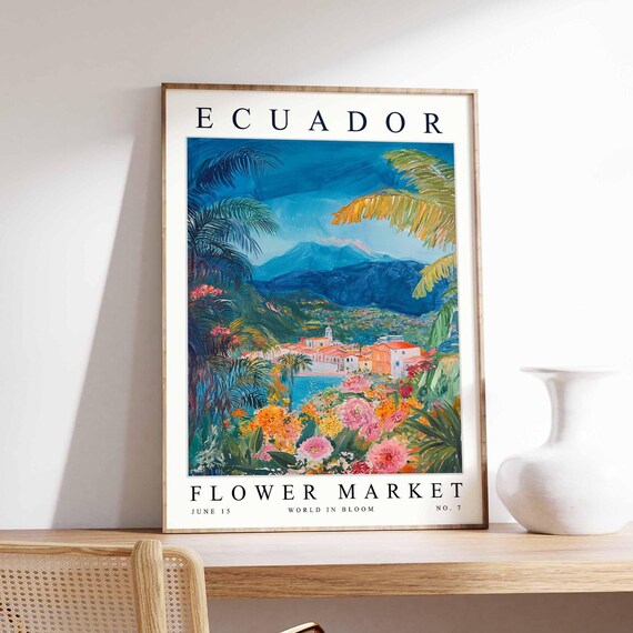 Ecuador Flower Market Poster Print Ecuadorian Floral Wall Art Ecuadorfloral Decor Botanical South America Travel