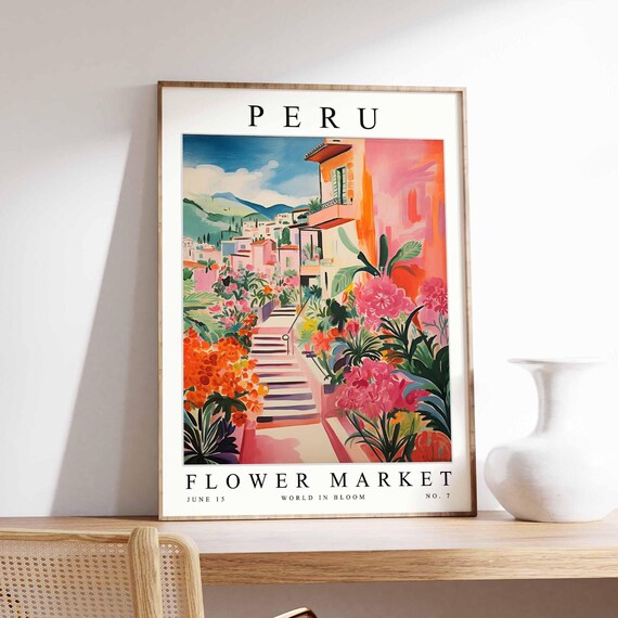 Peru Flower Market Poster Print Peruvian Floral Wall Art Decor Botanical South Americatravel
