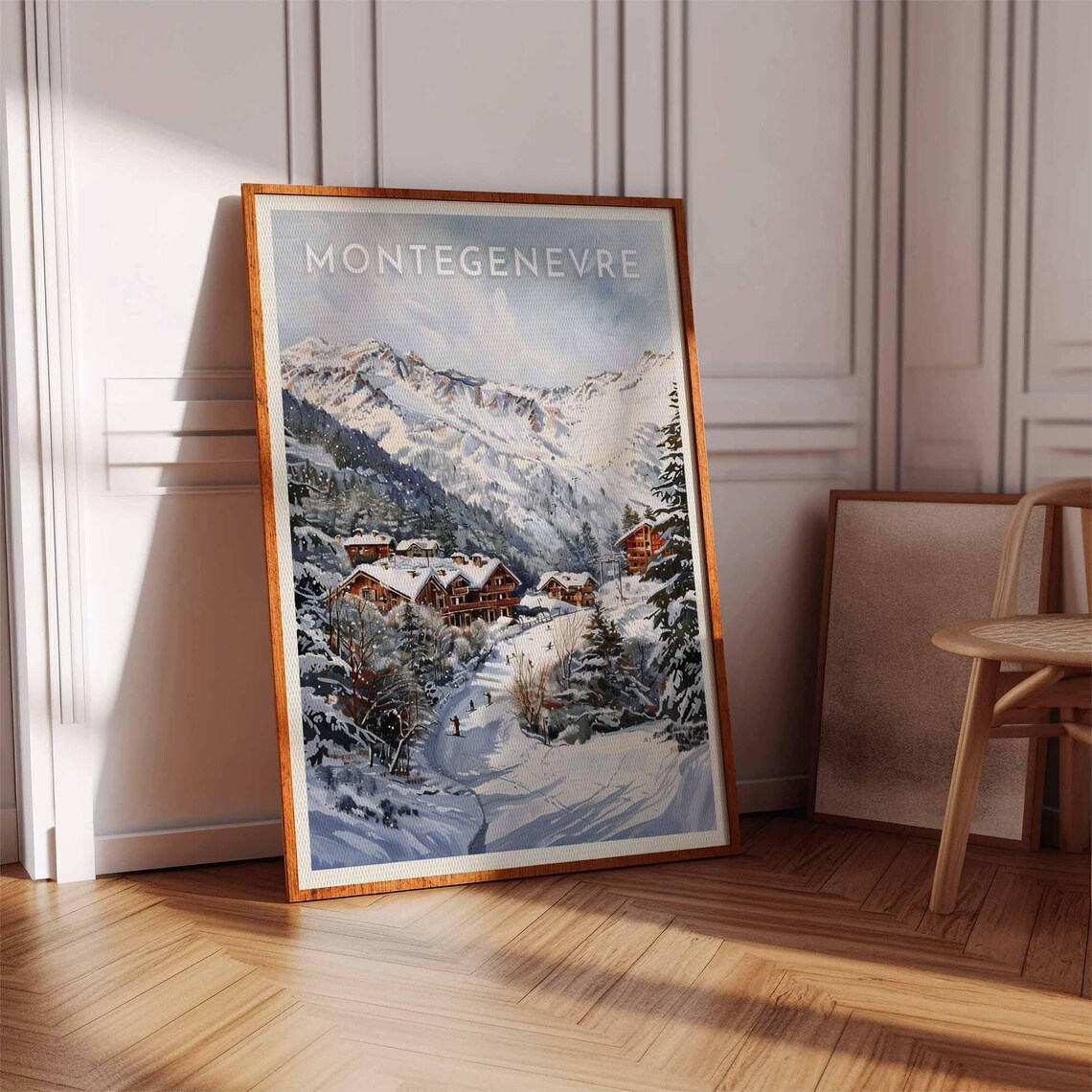 Montgenevre France Soft Pale Watercolor Snowy Trail Chalets Peak Poster - Image 3