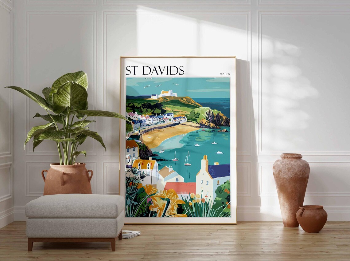 St Davids Wales Travel Poster, Coastal Wall Art - Image 2