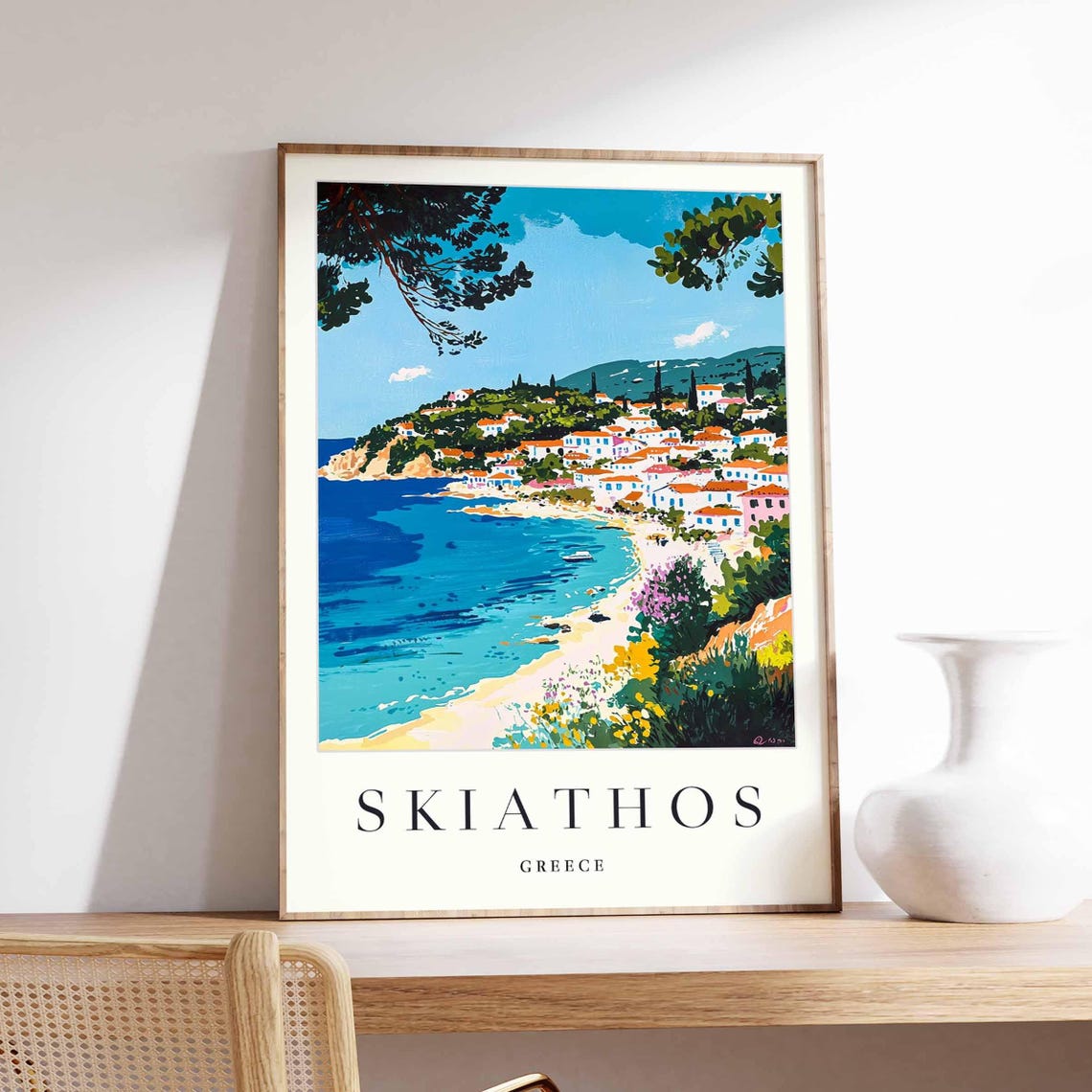 Skiathos Greece Sandy Beach Cove Turquoise Bay Coastal Travel Poster