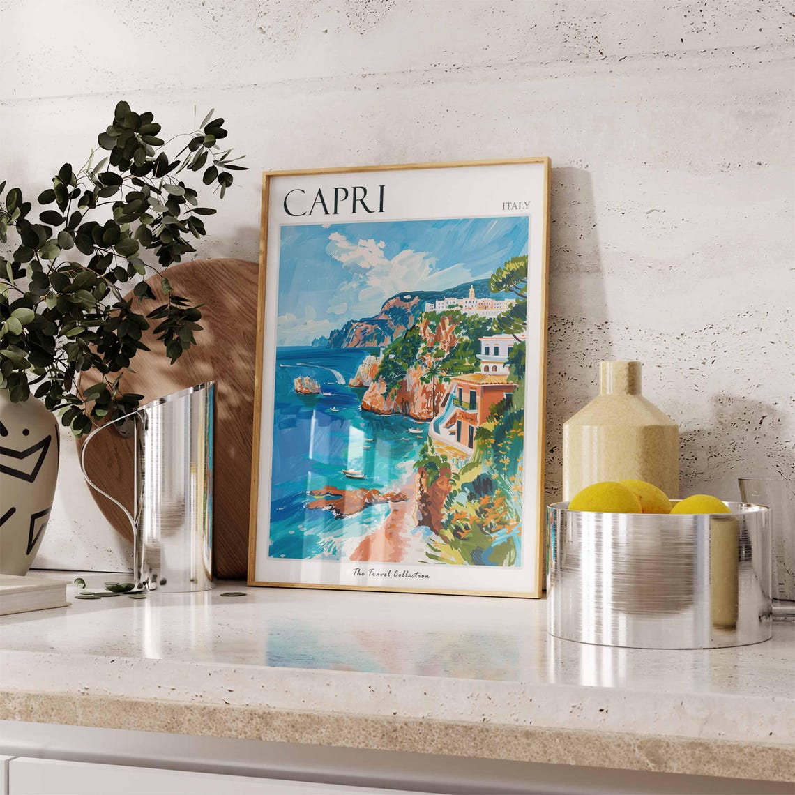 Capri Italy Colorful Coastline Cliffs Painting Travel Poster - Image 2