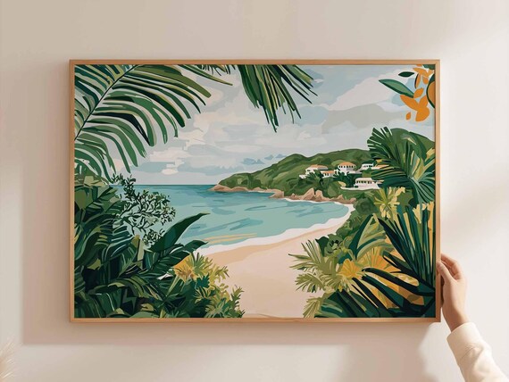 Caribbean Poster Tropical Island Travel Print Beach Wall Art Coastal Home Decor