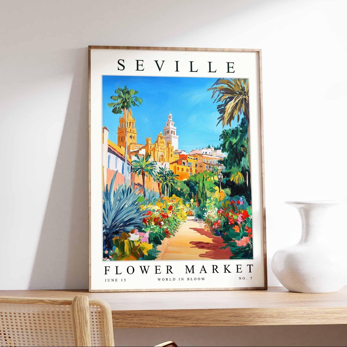 Seville Flower Market Poster Sevilleprint Spanish Floral Wall Art Sevillefloral Decor Botanical Spain Print Europe Travel