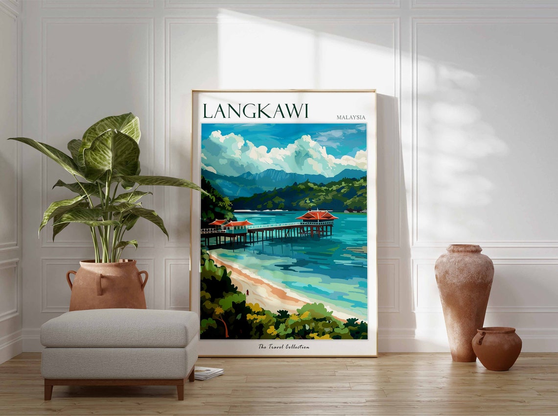 Langkawi Malaysia Long Wooden Pier Turquoise Bay Tropical Poster - Image 2