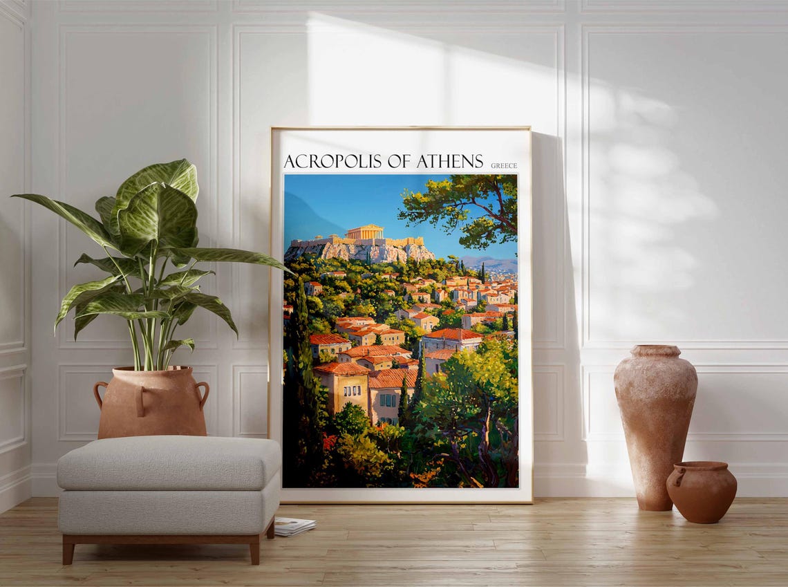 Acropolis Of Athens Poster Acropolis Of Athens Travel Print Greek Travel Poster Botanical Decor Floral Print European Travel Print - Image 2