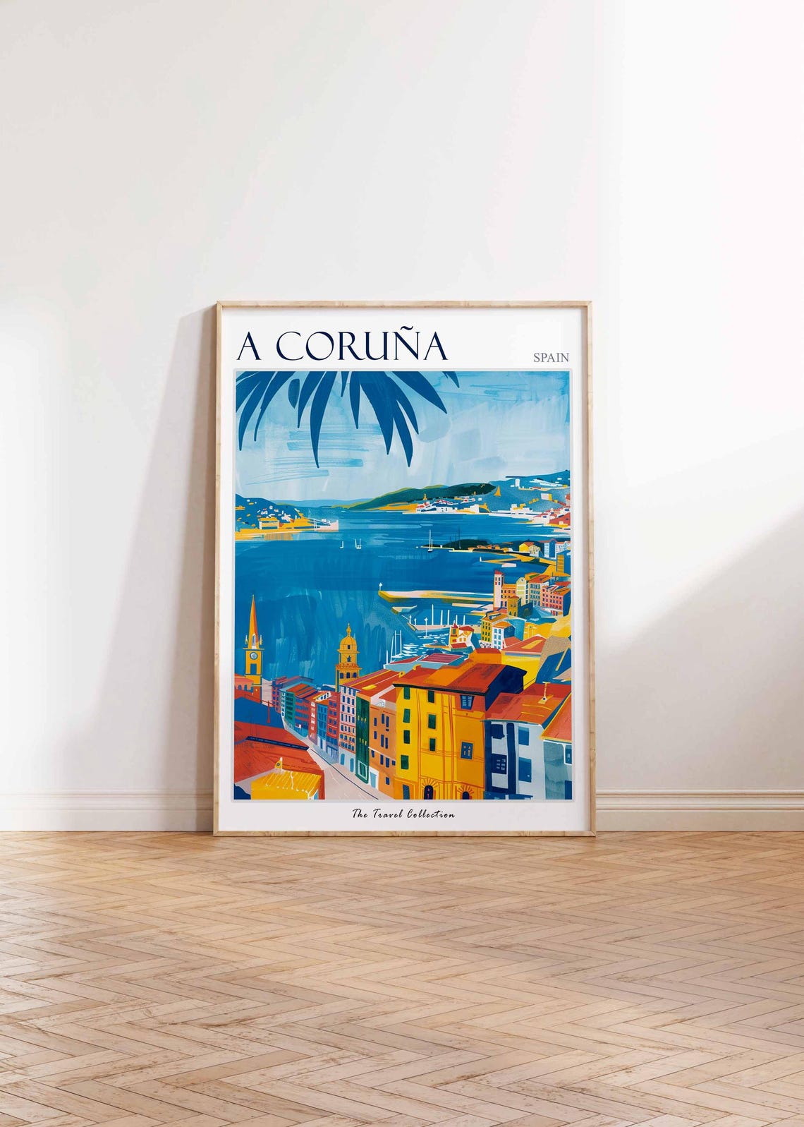 A Coruna Spain Harbor Rooftops Sea View Bright Colorful Art Poster - Image 2