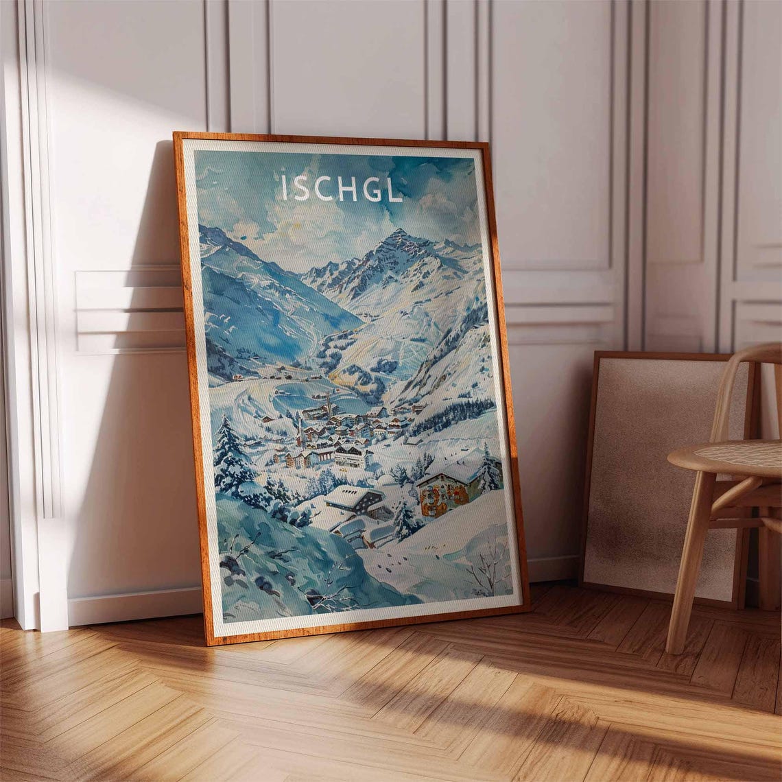 Ischgl Austria Watercolor Aerial Village Peaks Winter Poster - Image 2