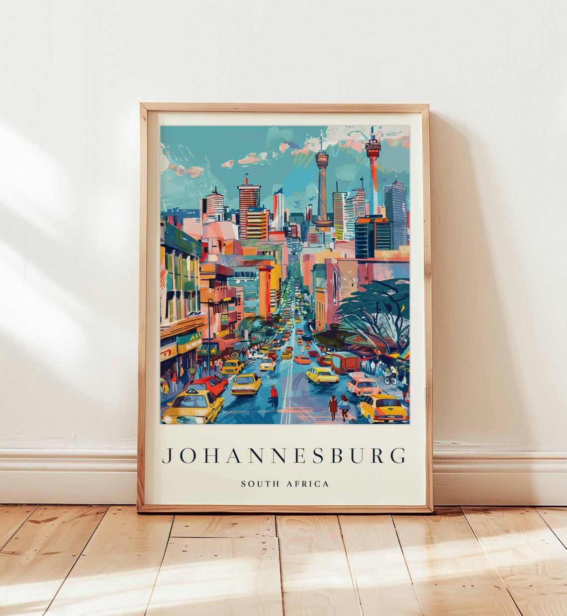 Johannesburg South Africa Colorful Skyline Street Scene Art Poster
