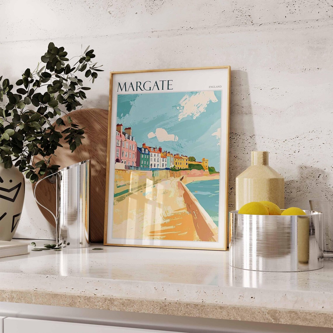 Margate England Seafront Promenade Colorful Houses Painting Poster - Image 2