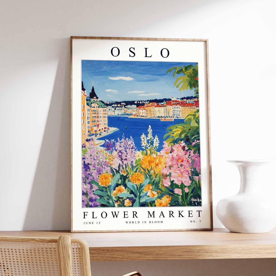 Oslo Flower Market City Bay Lilac Marigold Garden Art Poster