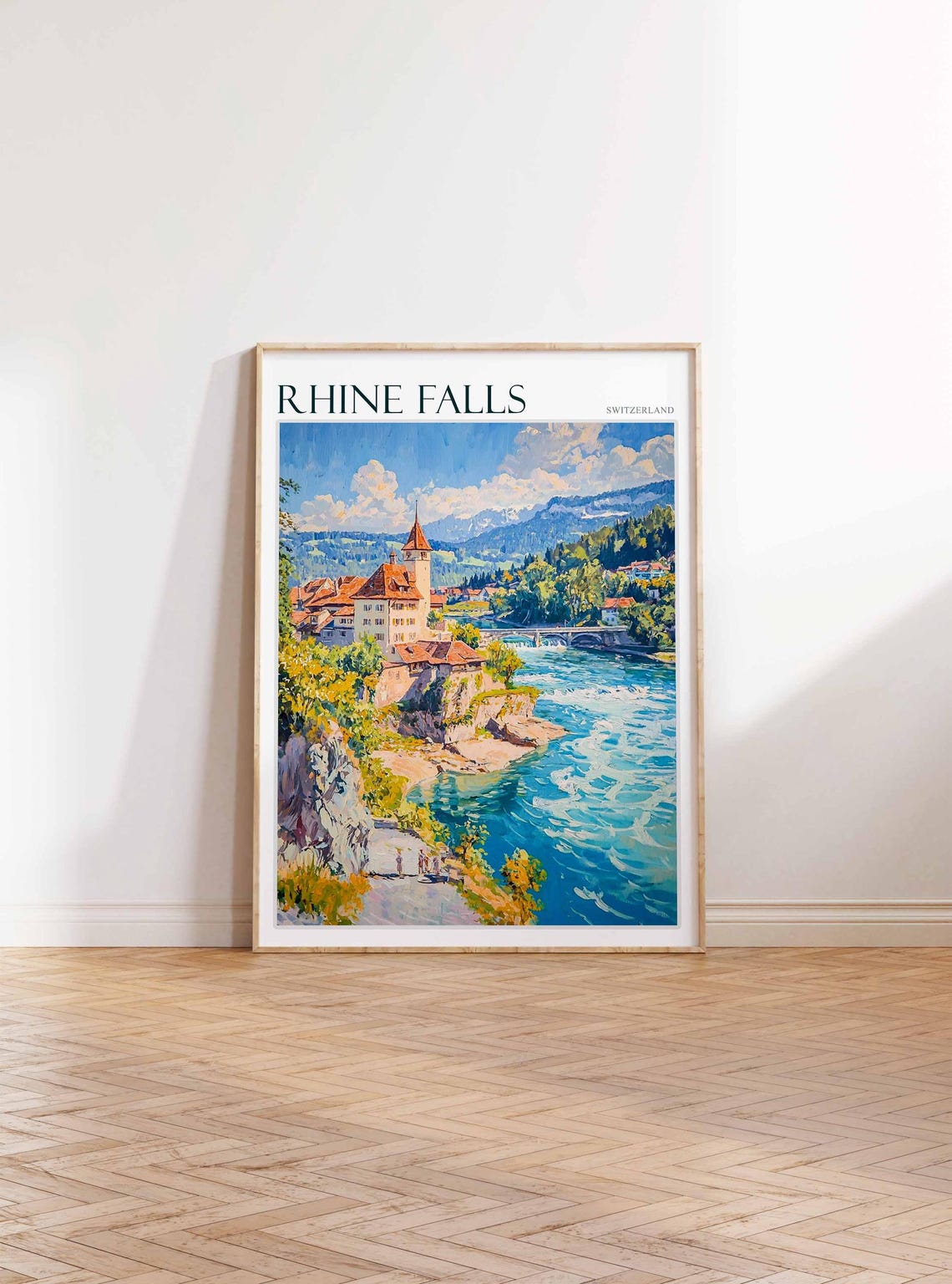 Rhine Falls Switzerland Historic Castle River Painting Poster - Image 2