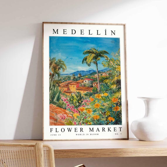 Medelln Flower Market Poster Print Colombian Floral Wall Art Decor Botanical Colombia Travel