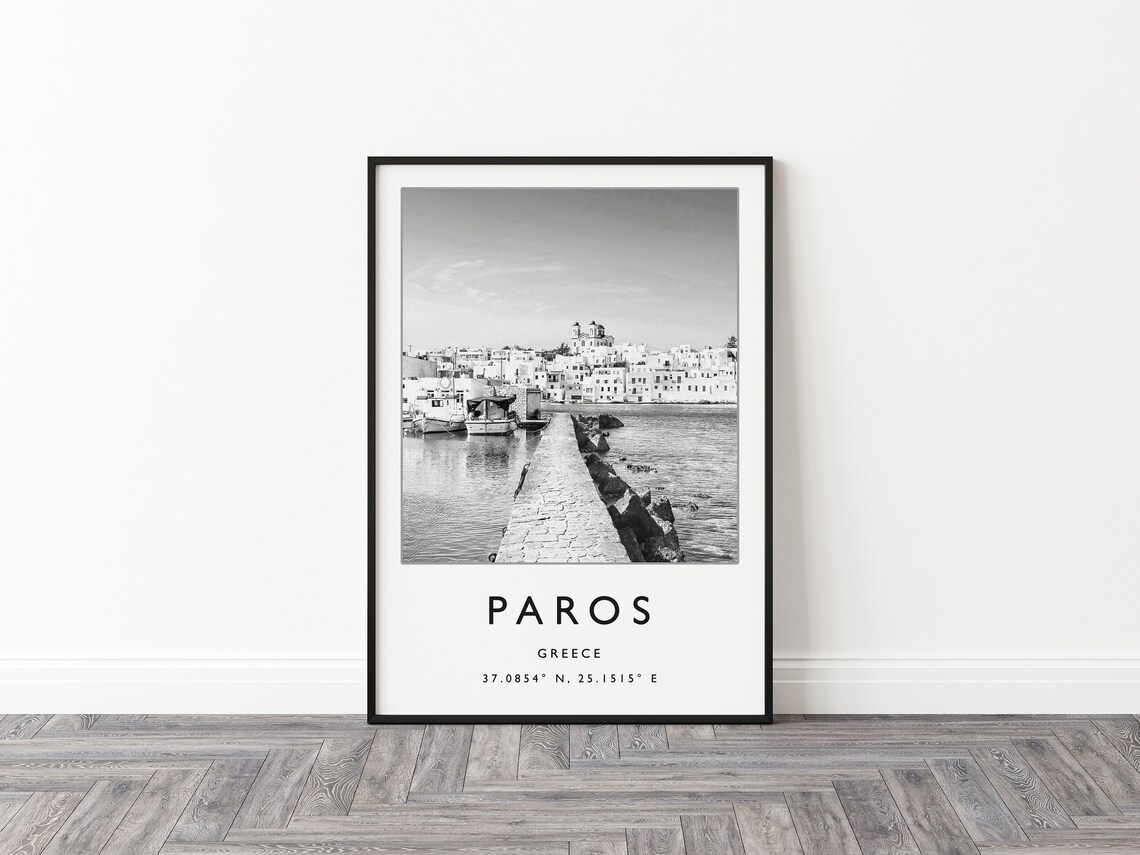 Paros Greece Black and White Harbor Cyclades Island Photo Travel Poster - Image 3