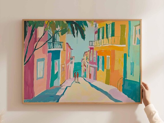Buenos Aires Colorful Hillside Street Pastel Facades Art Poster