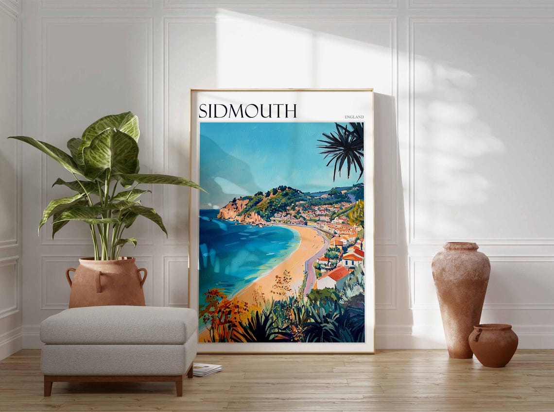 Sidmouth Curved Sandy Bay Coastal Travel Poster England Town - Image 2